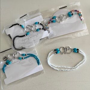 Heart Charm Beaded ankle Bracelets Set